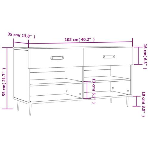 Skobænk 102x35x55 cm konstrueret træ hvid højglans