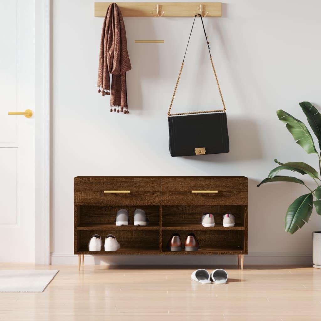 Skobænk 102x35x55 cm konstrueret træ brun egetræsfarve