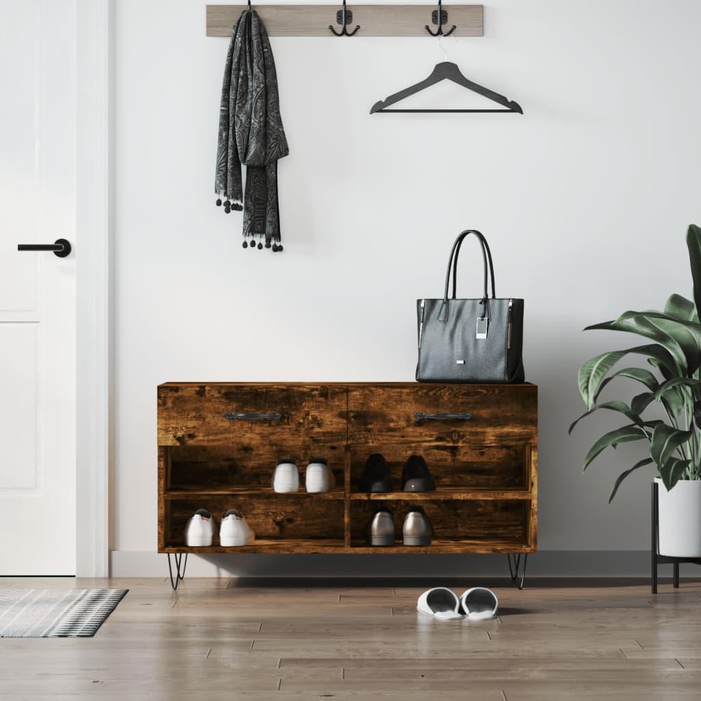 Skobænk 102x35x55 cm konstrueret træ røget egetræsfarve
