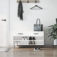 Skobænk 102x35x55 cm konstrueret træ hvid højglans
