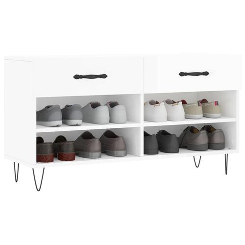 Skobænk 102x35x55 cm konstrueret træ hvid højglans