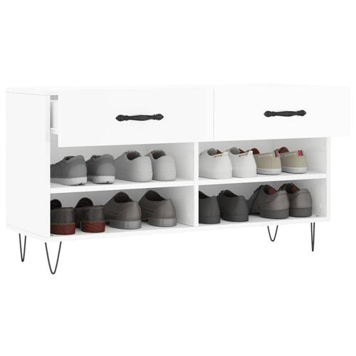 Skobænk 102x35x55 cm konstrueret træ hvid højglans