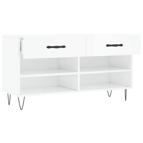 Skobænk 102x35x55 cm konstrueret træ hvid højglans