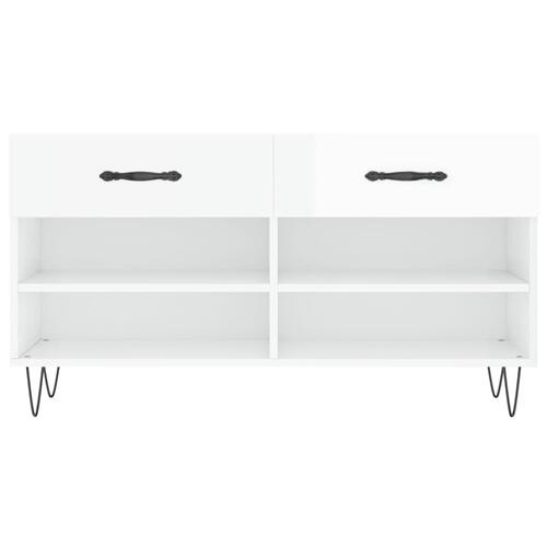 Skobænk 102x35x55 cm konstrueret træ hvid højglans