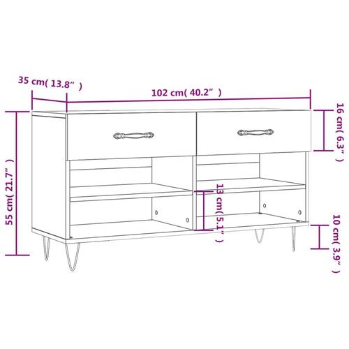 Skobænk 102x35x55 cm konstrueret træ hvid højglans