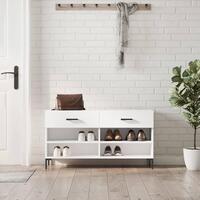 Skobænk 102x35x55 cm konstrueret træ hvid højglans