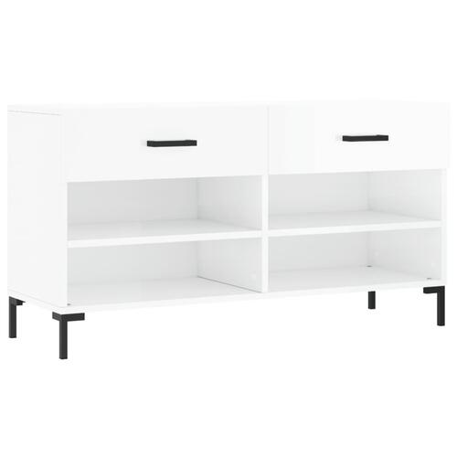 Skobænk 102x35x55 cm konstrueret træ hvid højglans