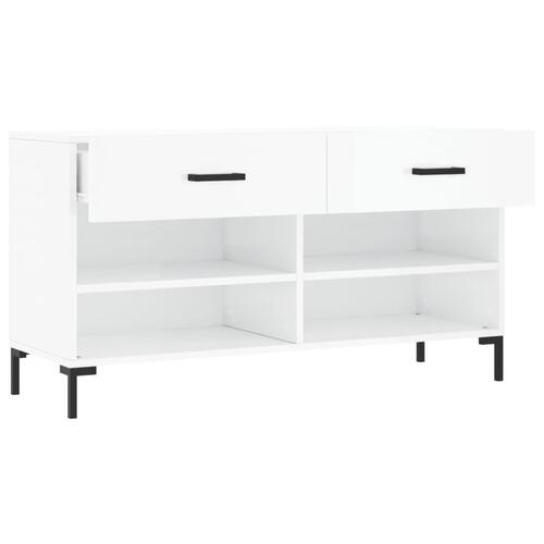 Skobænk 102x35x55 cm konstrueret træ hvid højglans