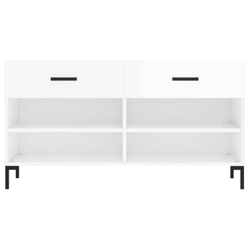 Skobænk 102x35x55 cm konstrueret træ hvid højglans