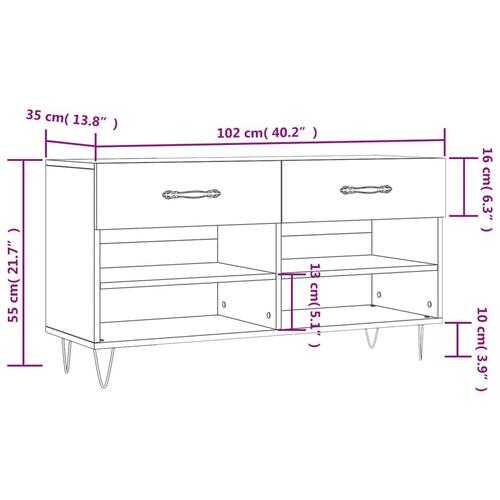 Skobænk 102x35x55 cm konstrueret træ brun egetræsfarve