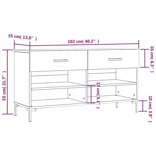 Skobænk 102x35x55 cm konstrueret træ brun egetræsfarve