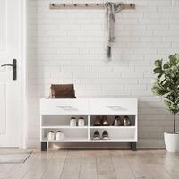 Skobænk 102x35x55 cm konstrueret træ hvid højglans