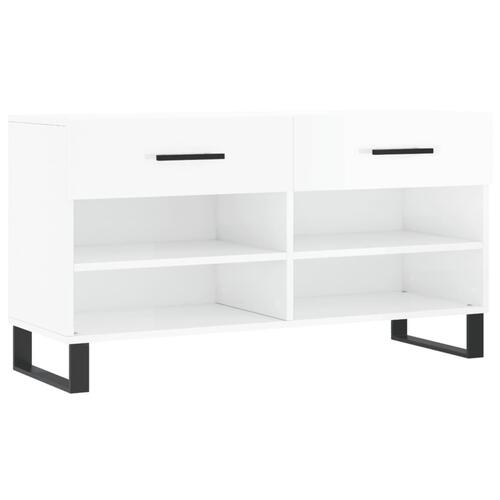 Skobænk 102x35x55 cm konstrueret træ hvid højglans