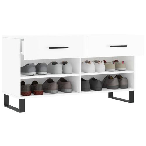 Skobænk 102x35x55 cm konstrueret træ hvid højglans