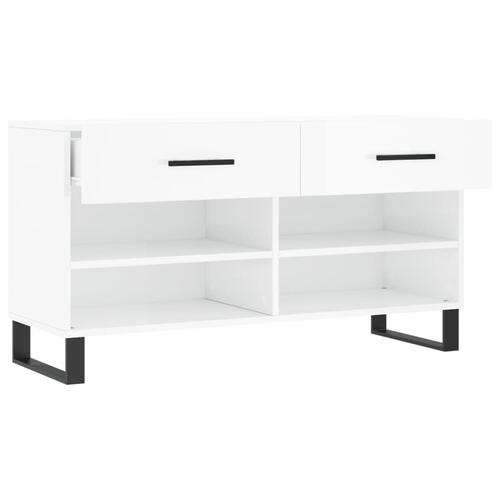 Skobænk 102x35x55 cm konstrueret træ hvid højglans
