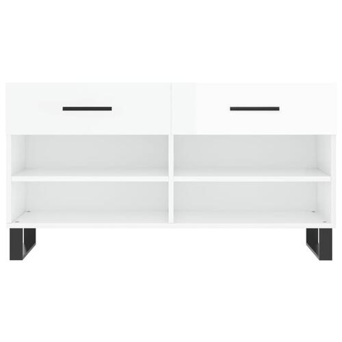 Skobænk 102x35x55 cm konstrueret træ hvid højglans