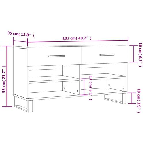 Skobænk 102x35x55 cm konstrueret træ hvid højglans