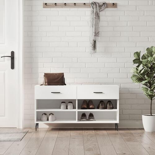 Skobænk 102x35x55 cm konstrueret træ hvid højglans