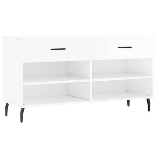 Skobænk 102x35x55 cm konstrueret træ hvid højglans