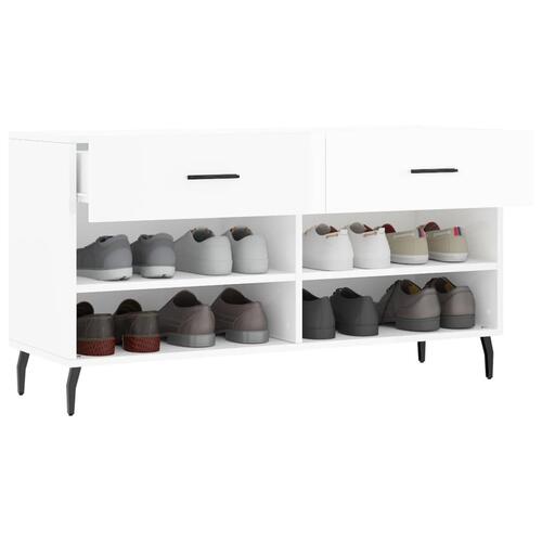 Skobænk 102x35x55 cm konstrueret træ hvid højglans