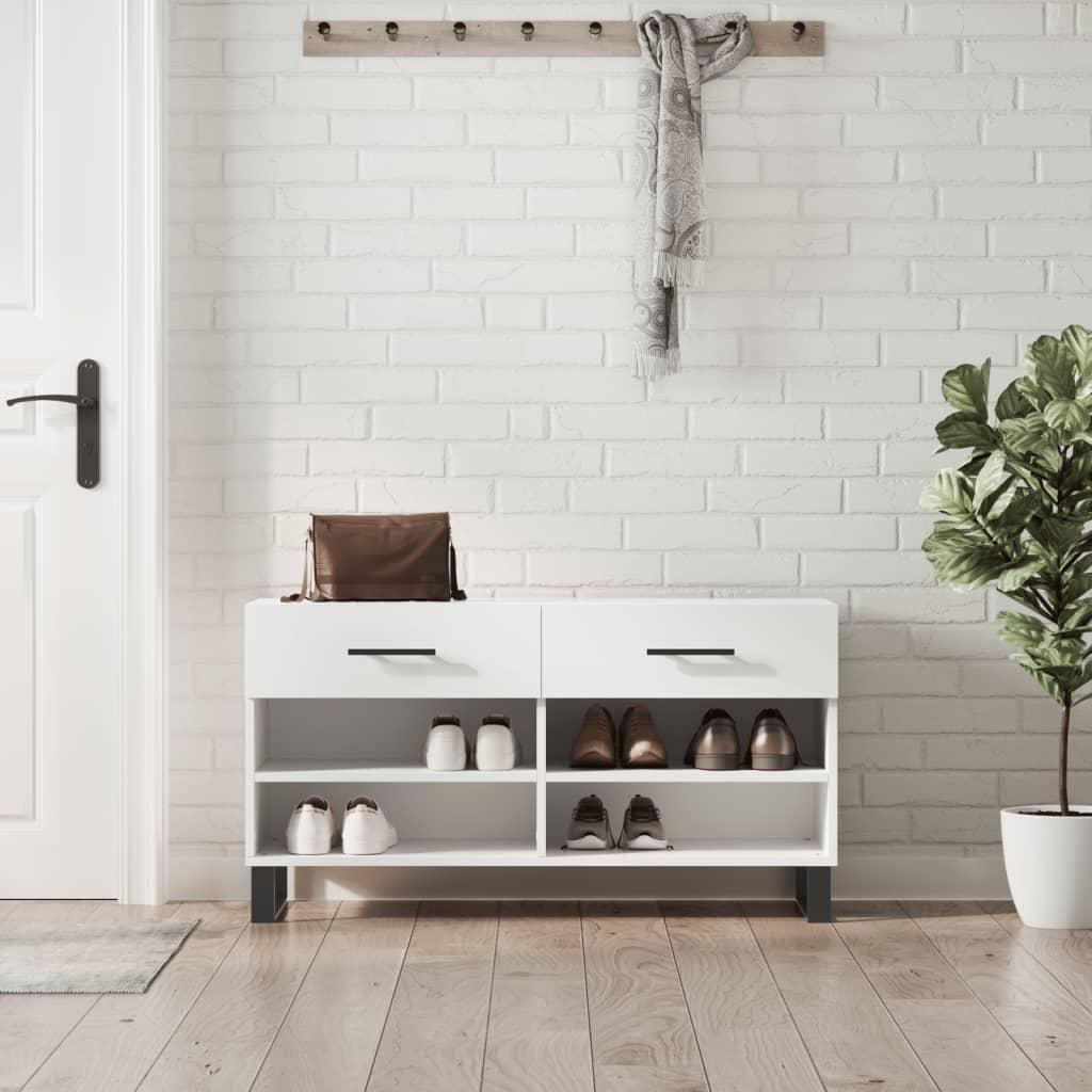 Skobænk 102x35x55 cm konstrueret træ hvid