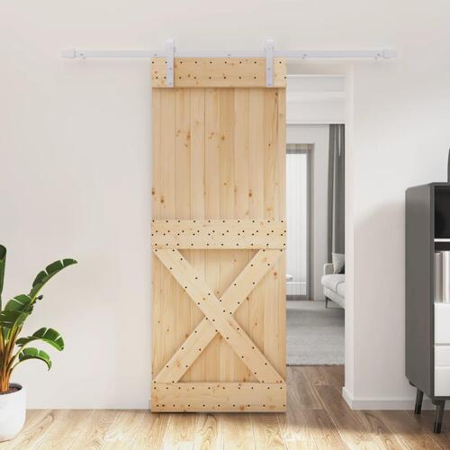 Skydedør med monteringssæt 80x210 cm massivt fyrretræ