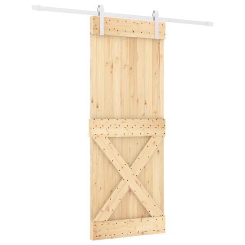 Skydedør med monteringssæt 80x210 cm massivt fyrretræ