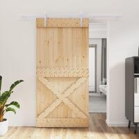 Skydedør med monteringssæt 100x210 cm massivt fyrretræ