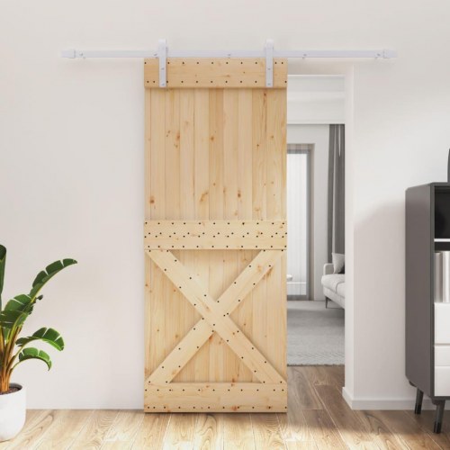 Skydedør med monteringssæt 85x210 cm massivt fyrretræ