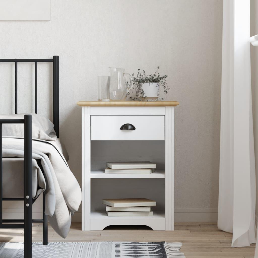 Sengebord BODO 53 × 38,5 × 67 cm i massivt fyrretræ - hvid/brun billede