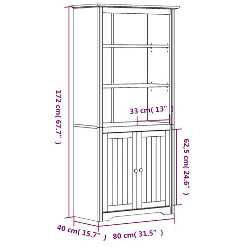 Bogreol BODO 80x40x172 cm massivt fyrretræ hvid