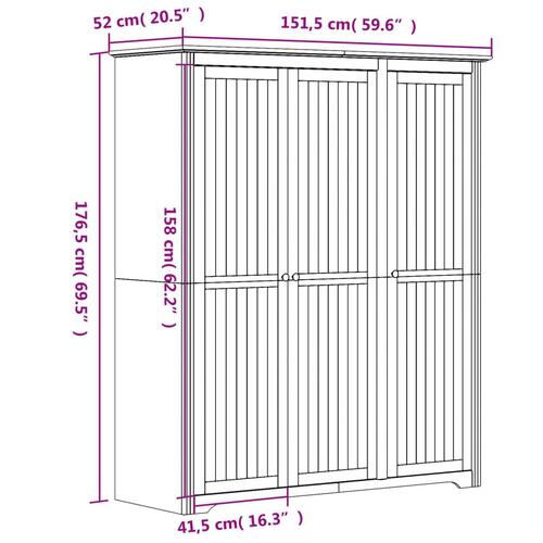 Klædeskab BODO 146x53,5x173 cm massivt fyrretræ hvid