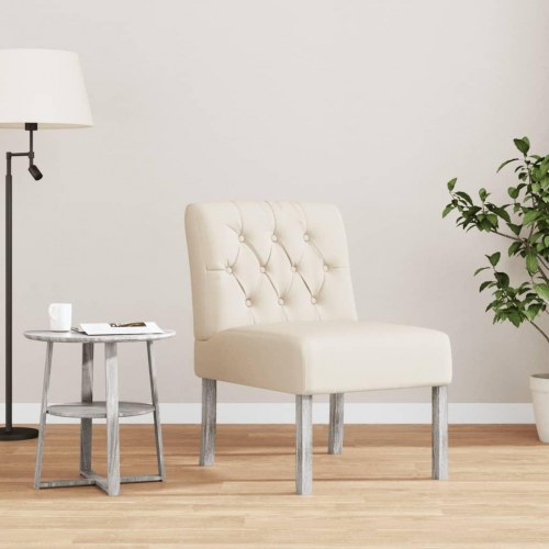 Stol uden armlæn i hørlook med knapryg - beige