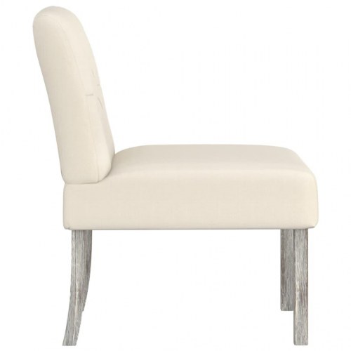 Stol uden armlæn i hørlook med knapryg - beige