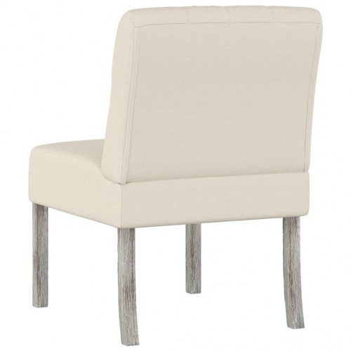 Stol uden armlæn i hørlook med knapryg - beige