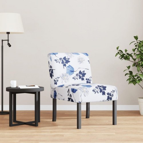 Stol med blomstermønster i stof - blå/hvid loungestol uden armlæn