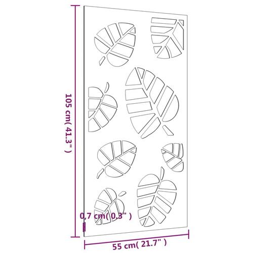 Udendørs vægdekoration 105x55 cm bladdesign cortenstål