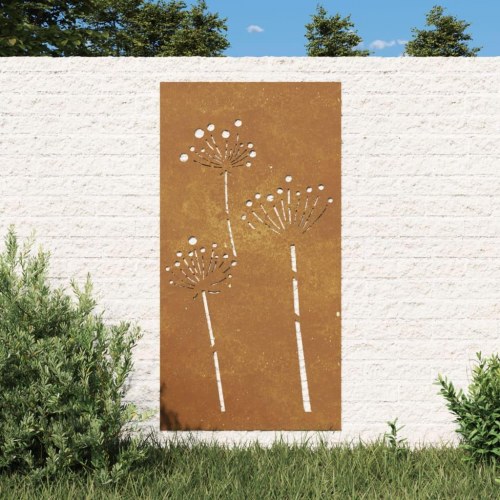 Udendørs vægdekoration i cortenstål 105 × 55 cm - blomsterdesign