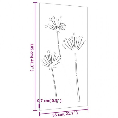 Udendørs vægdekoration i cortenstål 105 × 55 cm - blomsterdesign
