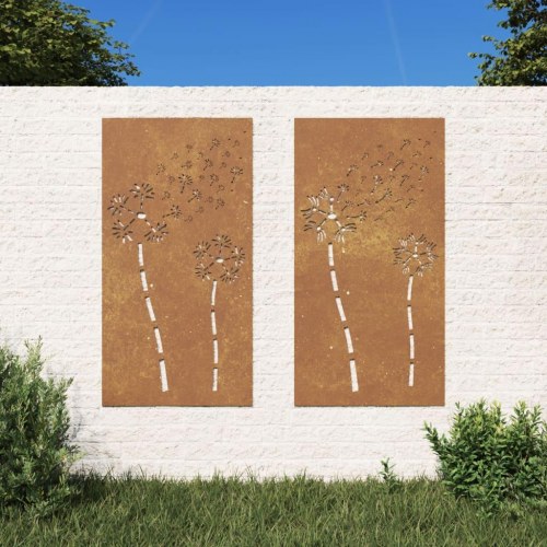 Udendørs vægdekoration i cortenstål - 2 dele, 105 × 55 cm, blomster