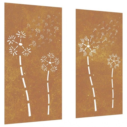 Udendørs vægdekoration i cortenstål - 2 dele, 105 × 55 cm, blomster