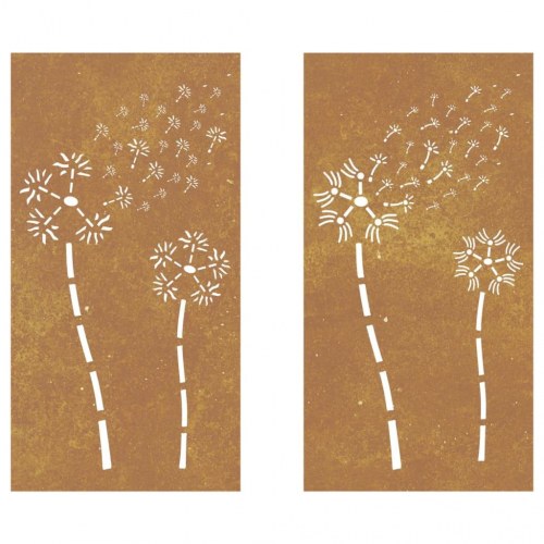 Udendørs vægdekoration i cortenstål - 2 dele, 105 × 55 cm, blomster