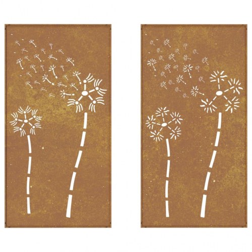 Udendørs vægdekoration i cortenstål - 2 dele, 105 × 55 cm, blomster