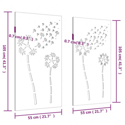 Udendørs vægdekoration i cortenstål - 2 dele, 105 × 55 cm, blomster