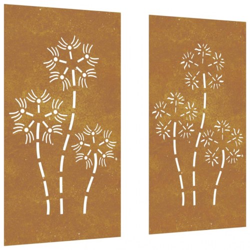Udendørs vægdekoration i cortenstål - 2 stk. blomster, 105 × 55 cm
