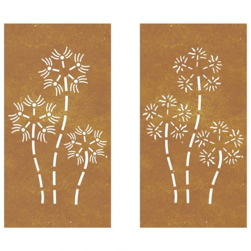 Udendørs vægdekoration i cortenstål - 2 stk. blomster, 105 × 55 cm