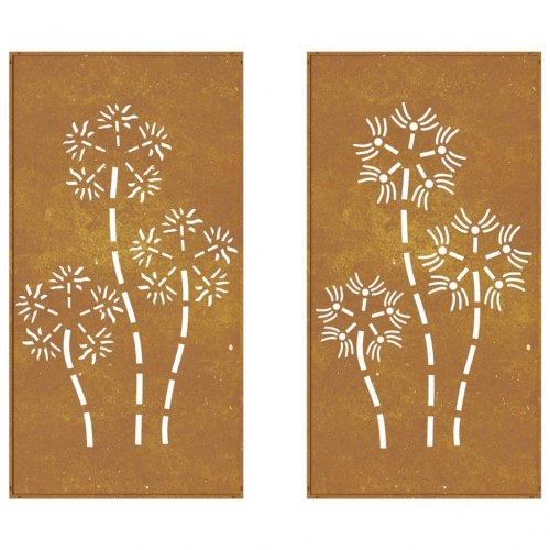 Udendørs vægdekoration i cortenstål - 2 stk. blomster, 105 × 55 cm