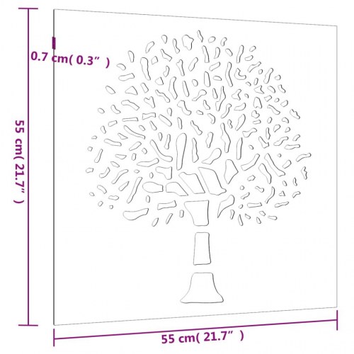 Udendørs vægdekoration i cortenstål 55 × 55 cm - træmotiv