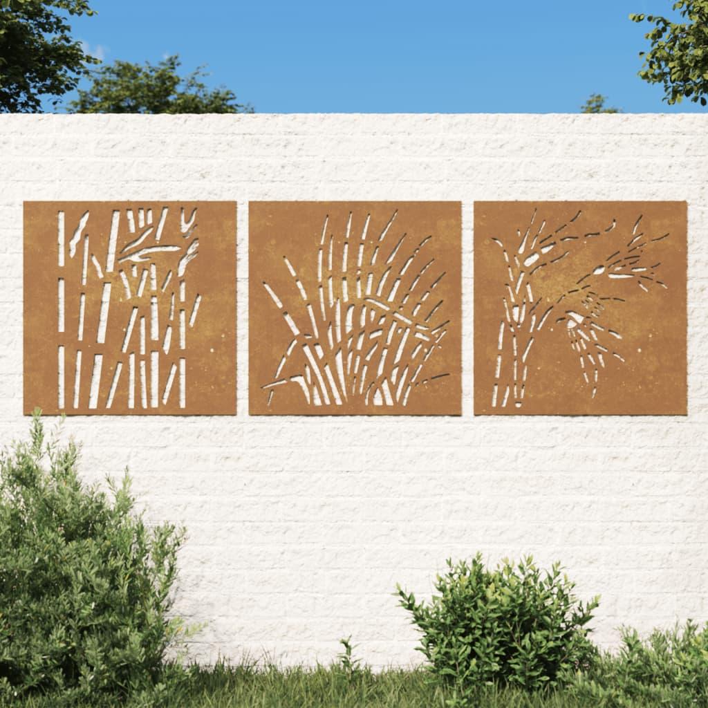 Udendørs vægdekoration 3 dele 55x55 cm græsdesign cortenstål billede