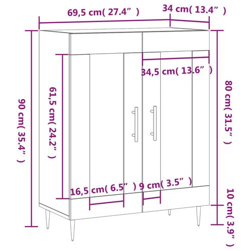 Skænk 69,5x34x90 cm konstrueret træ grå sonoma-eg